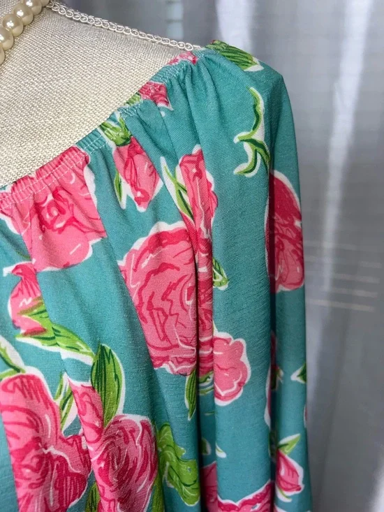 Simply Southern Teal Dress with Pink Rose Print - Picture 6 of 6